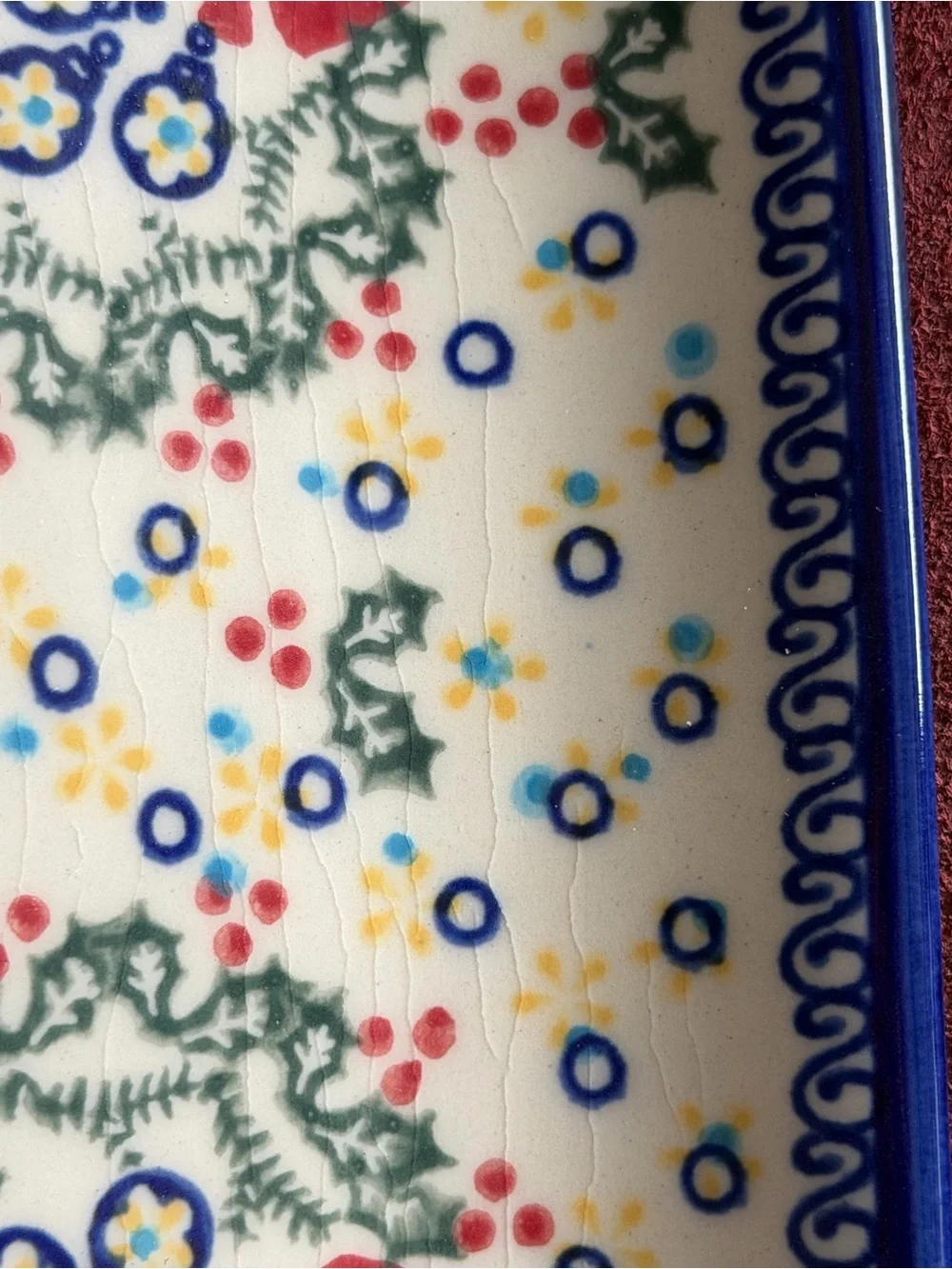 SIGNED Vena Polish Pottery Unikat Christmas Wreath Oval Platter